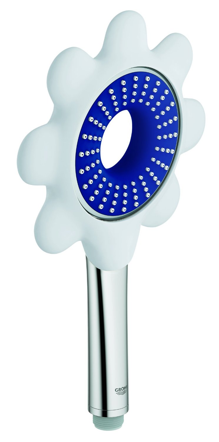 Ручной душ GROHE Rainshower Icon, цвет: синий/белый (колокольчик) (26115TY0)BL505 Ручной душ GROHE Rainshower Icon, цвет: синий/белый (колокольчик) (26115TY0)BL505Душевая струя Rain O 100 мм С желтой или белой насадкой в форме цветка Угловой переходник для комбинации ручныхДушей с душевыми гарнитурами GROHE EcoJoy ограничитель расхода воды 9,5 л/минGROHE DreamSpray превосходный поток воды GROHE StarLight хромированная поверхностьС системой SpeedClean против известковых отложений Внутренний охлаждающий канал для продолжительного срока службы Может использоваться с проточным водонагревателемВидео по установке является исключительно информационным. Установка должна проводиться профессионалами!
