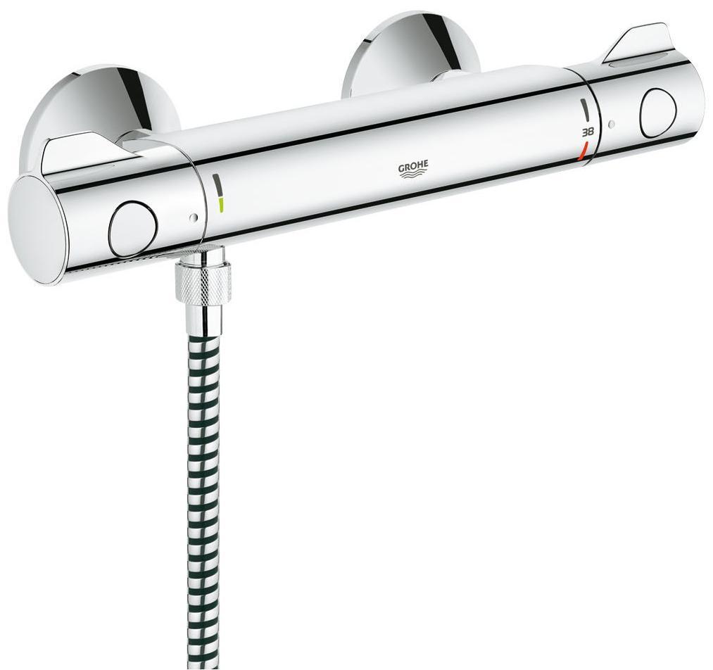 Термостат для душа GROHE Grohterm 800 с душевым гарнитуром (штанга 600 мм), хром13296 Термостат для душа GROHE Grohterm 800 с душевым гарнитуром (штанга 600 мм), хром13296С душевым гарнитуром Включает в себя: Grohtherm 800 Термостат для душа 1/2? (34 558 000) GROHE TurboStat встроенный термоэлемент Tempesta New Душевой гарнитур II, 600 мм (27 598 000) Дополнительно: вентиль регулировки расхода воды 9,5 л/мин GROHE EcoJoy - технология совершенного потока при уменьшенном расходе водыВнутренний охлаждающий канал для продолжительного срока службы GROHE DreamSpray превосходный поток воды GROHE StarLight хромированная поверхностьС системой SpeedClean против известковых отложений ShockProof силиконовое кольцо, предотвращающееПовреждение поверхности при падении ручного душа Опция: дополнительная рукоятка для ограничения температуры при43°C Рекомендованное минимальное давление 1.0 барВидео по установке является исключительно информационным. Установка должна проводиться профессионалами! Серия: Grohtherm 800; цвет: хром