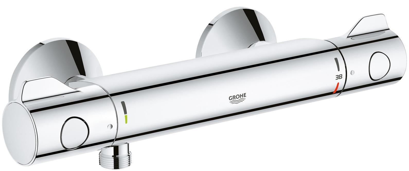 Термостат для душа GROHE Grohterm 800, хром68/5/1 Термостат для душа GROHE Grohterm 800, хром68/5/1Настенный монтаж GROHE StarLight хромированная поверхностьGROHE TurboStat встроенный термоэлемент Стопор безопасности при 38°C GROHE EcoJoy - технология совершенного потока при уменьшенном расходе водыРукоятка расхода с экономичной кнопкой GROHE EcoButtonИ индивидуально устанавливаемым стопором Встроенный стопор смешанной воды Керамический вентиль 1/2?, 180°Отвод для душа снизу 1/2? Встроенные обратные клапаны Грязеулавливающие фильтры Скрытые S-образные эксцентрики Металлическая розетка С защитой от обратного потока Опция: дополнительная рукоятка для ограничения температуры при43°C Рекомендованное минимальное давление 1.0 барВидео по установке является исключительно информационным. Установка должна проводиться профессионалами! Серия: Grohtherm 800; цвет: хром