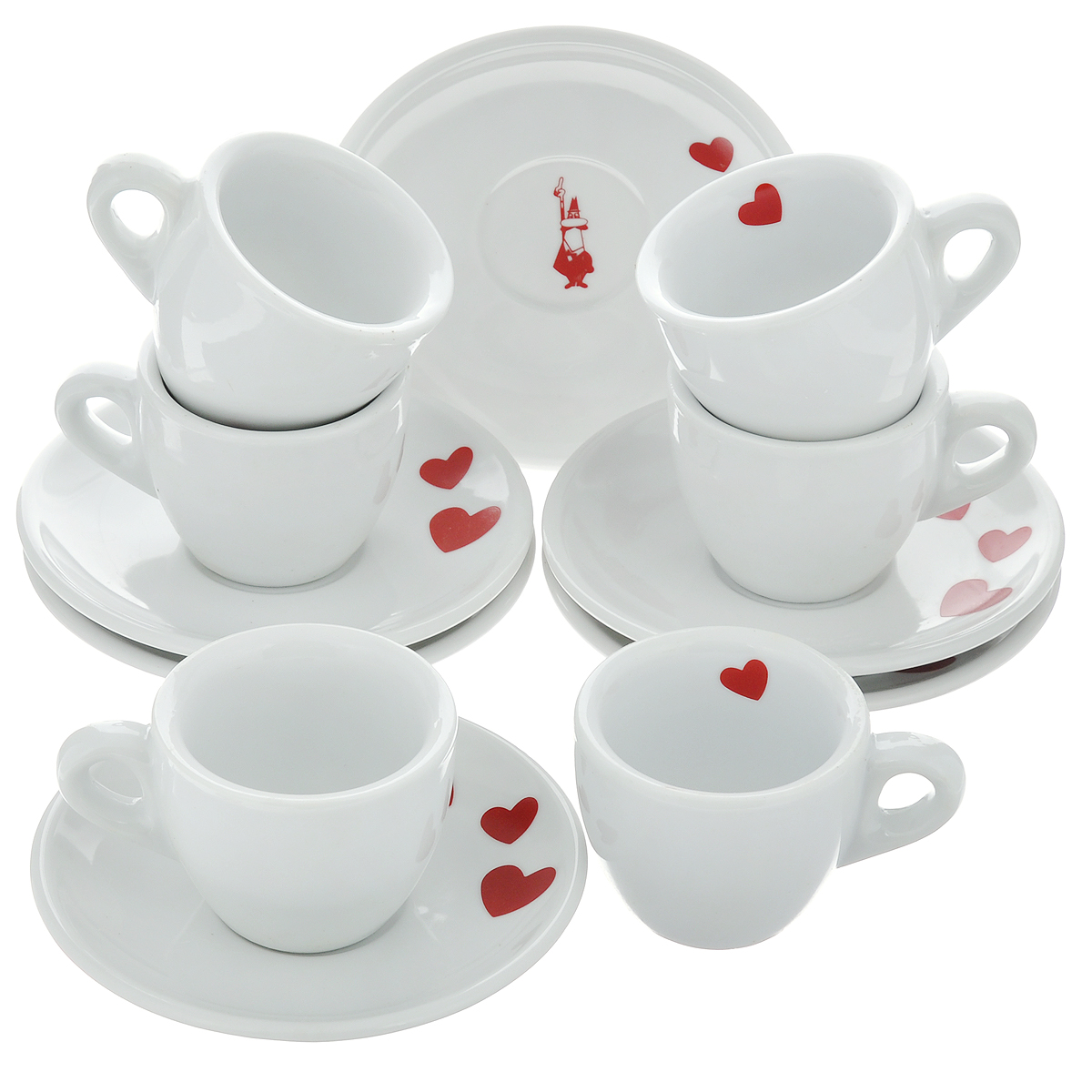 Набор чашек для кофе Bialetti, с блюдцами, цвет: белый, красный, 12 предметов115510 Набор чашек для кофе Bialetti, с блюдцами, цвет: белый, красный, 12 предметов115510Набор Bialetti состоит из 6 чашек для кофе и 6 блюдец, выполненных из высококачественной керамики. Материал изделий абсолютно безопасен для здоровья. Набор Bialetti оригинального дизайна позволит насладиться вашими любимыми напитками. Прекрасный подарок для друзей и близких. Можно мыть в посудомоечной машине. Объем чашки: 60 мл. Диаметр (по верхнему краю): 6 см. Высота чашки: 5 см.