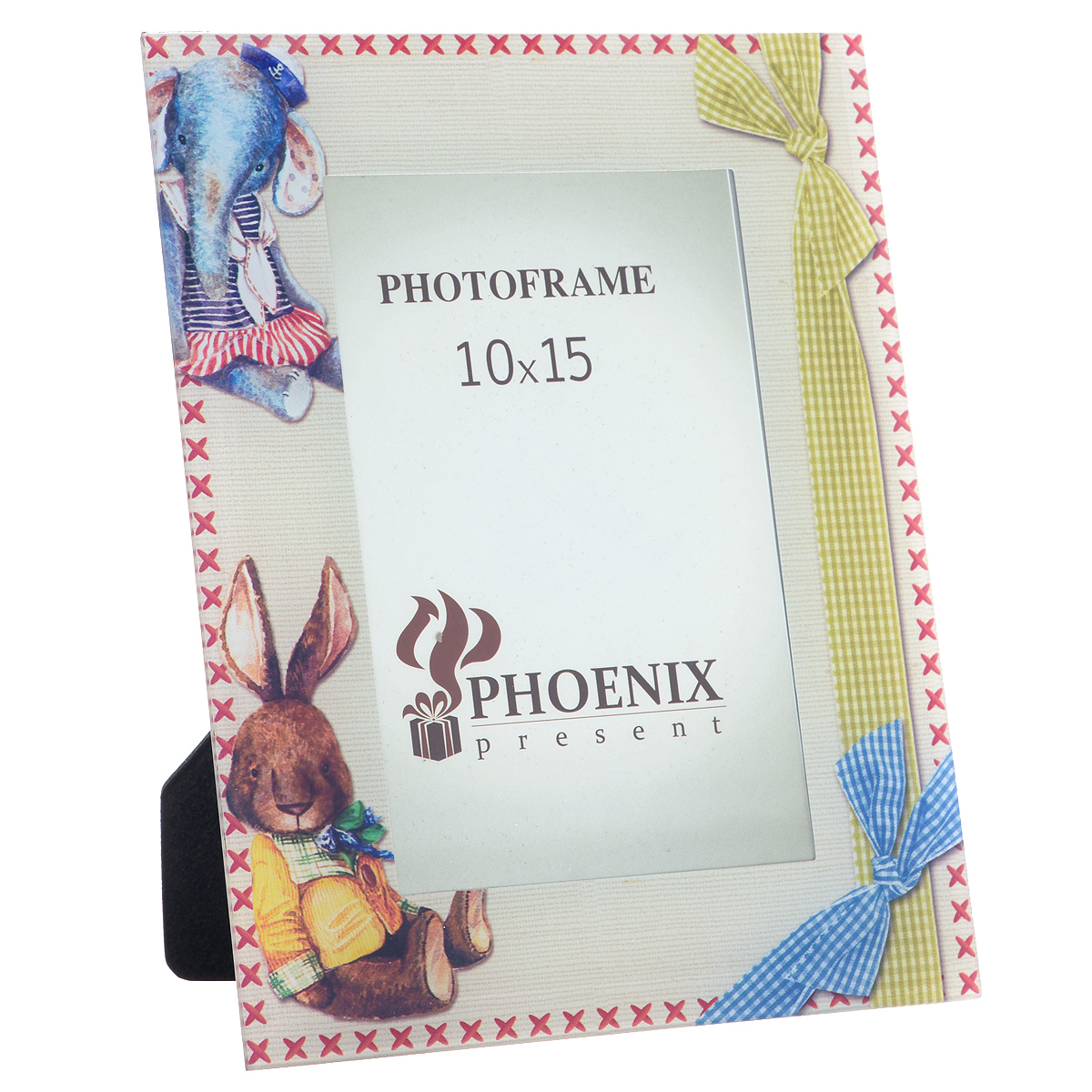 Фоторамка Феникс-презент Зайка, 10 см х 15 см38962 Фоторамка Феникс-презент Зайка, 10 см х 15 см38962Декоративная фоторамка Феникс-презент Зайка, выполненная из высококачественного стекла, украсит интерьер помещения оригинальным образом, а также позволит сохранить на память изображения дорогих вам людей и интересных событий вашей жизни. Рамка оформлена изображением зайки и слоника. У рамки есть ножка для размещения ее на столе. С такой фоторамкой вы сможете не просто внести в интерьер своего дома элемент необычности, но и создать атмосферу загадочности и изысканности.