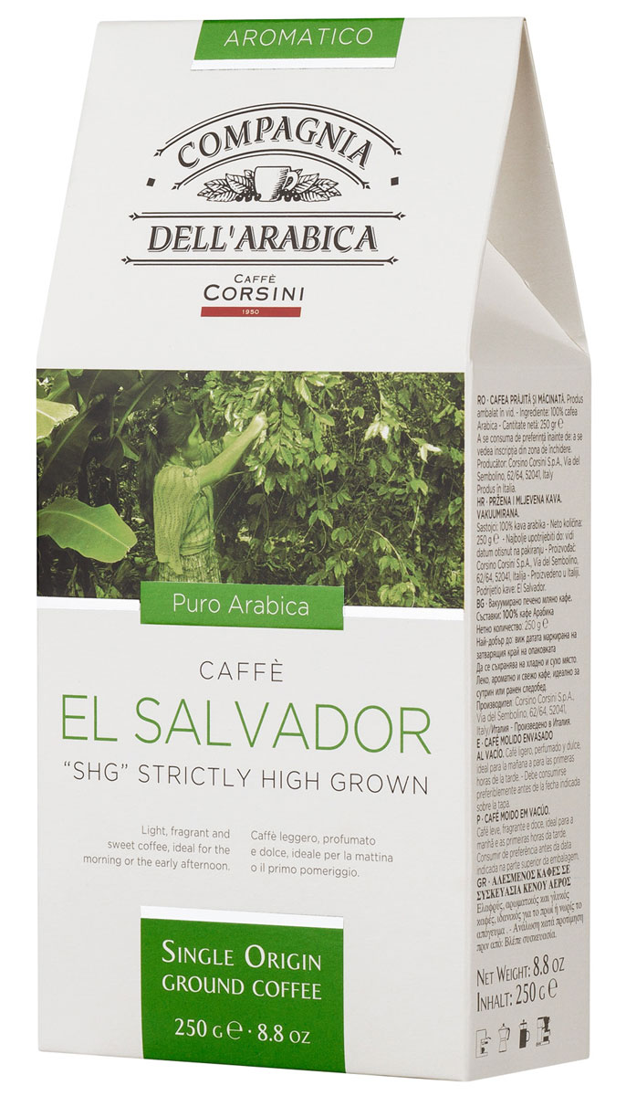 Compagnia DellArabica El Salvador молотый кофе, 250 г (вакуумная упаковка)0120710 Compagnia DellArabica El Salvador молотый кофе, 250 г (вакуумная упаковка)0120710Кофе Compagnia DellArabica El Salvadorпроизрастает на высоте более 900 метров над уровнем моря. Сорт впитал в себя все могущество высокогорного шедевра Латинской Америки. Он обладает сладким мягким вкусом, насыщенным ароматами чередованиями послевкусий. Чтобы насладиться неповторимым вкусом молотого кофе от Compagnia DellArabica, вы можете приготовить его любым известным вам способом, даже просто залив кипятком в чашке!