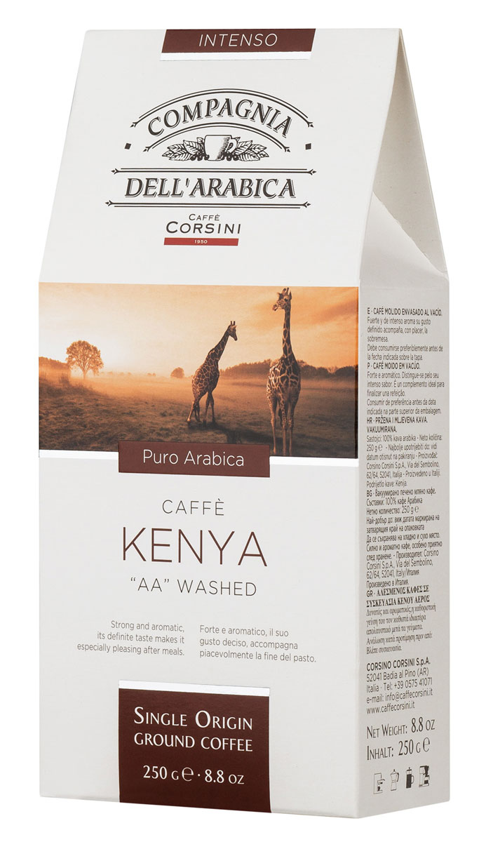 Compagnia DellArabica Kenya AA Washed молотый кофе, 250 г (вакуумная упаковка)0120710 Compagnia DellArabica Kenya AA Washed молотый кофе, 250 г (вакуумная упаковка)0120710Compagnia DellArabica Kenya AA Washed - элитный высокогорный сорт 100% арабики, считающийся поистине взрослым кофе. Это напиток с ярко выраженной кислинкой, проникающей терпкостью, интенсивным привкусом и освежающим бодрящим действием.Чтобы насладиться неповторимым вкусом молотого кофе от Compagnia DellArabica, вы можете приготовить его любым известным вам способом, даже просто залив кипятком в чашке!