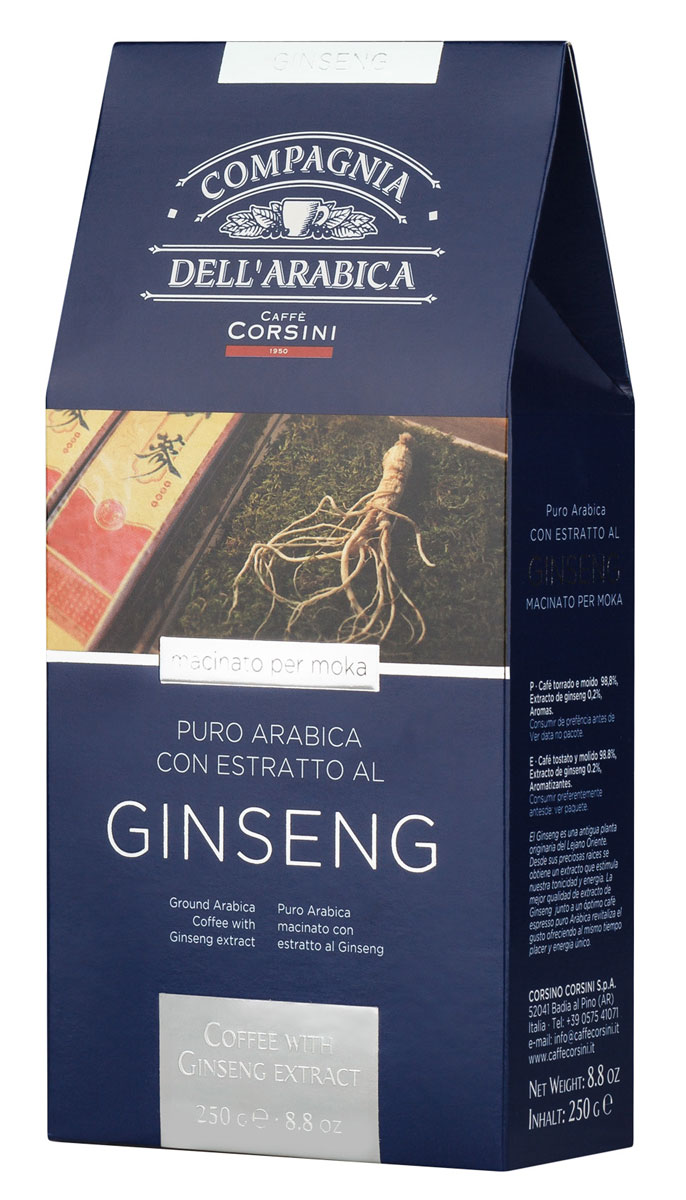 Compagnia DellArabica Puro Arabica Ginseng молотый кофе, 250 г (вакуумная упаковка)625648 Compagnia DellArabica Puro Arabica Ginseng молотый кофе, 250 г (вакуумная упаковка)625648Compagnia DellArabica Puro Arabica Ginseng - 100% арабика с лучших мировых плантаций в сочетании с целебным женьшенем - это в два раза больше природной энергии! Аромат женьшеня неожиданно поддерживает все лучшие вкусовые и ароматические качества премиальной арабики. Чтобы насладиться неповторимым вкусом молотого кофе от Compagnia DellArabica, вы можете приготовить его любым известным вам способом, даже просто залив кипятком в чашке!