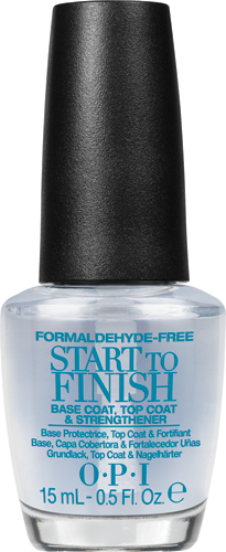 OPI Покрытие универсальное Start to finish, 15 млSC-FM20104 OPI Покрытие универсальное Start to finish, 15 млSC-FM20104Покрытие универсальное 3 в 1 создано для регулярного применения. Это универсальное покрытие для ногтей Старт-Финиш от ОПИ для лечения поверхности ногтей и укрепления поверхности натуральных ногтей. Start to finish Multi-Purpose Nail Treatment OPI - уникальный продукт, входящий в состав популярнейшей коллекции «Natural Nail», использующей для создания продуктов только натуральные компоненты. Новое средство прекрасно корректирует поверхность ногтевой пластины натуральных ногтей. Уникальная формула покрытия содержит ухаживающие компоненты и предохраняет ногти от повреждений. Состав Start to Finish включает в себя Base Coat, Top Coat, Nail Strengthener и кератин, волшебно действующий на натуральные ногти, позволяя им быстро восстанавливаться. Препарат Start to Finish быстро найдет своих почитателей - он быстро удаляет жёлтые пятна, формирует на поверхности ногтевой пластины тонкий слой, укрепляющий ее поверхность и создающий идеально, безупречно ровную поверхность ногтевой пластины, предохраняет ногти от негативного воздействия внешней среды, химических веществ. Применять его следует во время процедур маникюра и педикюра. Уникальный состав средства позволяет скрыть недостатки, его вполне можно наносить на ногти в домашних условиях. Действие покрытия для ногтей способствует хорошему внешнему виду ногтей, благодаря содержанию высокоценных компонентов.РезультатПокрытие Start to Finish предназначено для комплексного ухода за состоянием ногтей. Препарат сохнет очень быстро и придает ногтям прочность, благодаря кератину и уникальному, многокомпонентному составу. Препарат эффективно покрывает ногтевую пластину, образуя на ней надежное покрытие для их укрепления и лечения, улучшающее их состояние и позволяющее скрыть недостатки. Применяется в промежутках между процедурами маникюра и педикюра.