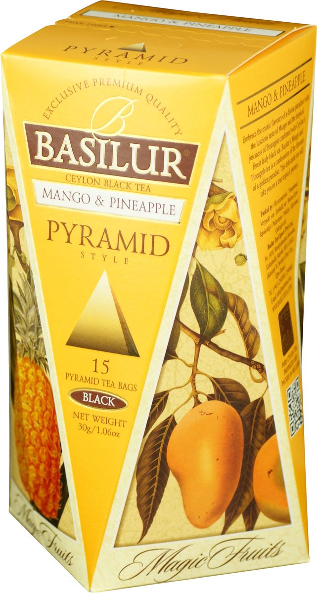 Basilur Mango and Pineapple черный чай в пакетиках, 15 шт0120710 Basilur Mango and Pineapple черный чай в пакетиках, 15 шт0120710Чай чёрный цейлонский байховый мелколистовой Basilur Mango and Pineapple в пирамидках с яблоком и ароматами манго, ананаса и маракуйи. Экзотические ароматы сладкого манго и сочного ананаса в сочетании с лучшим листовым цейлонским чёрным чаем создают ощущение бесконечного путешествия по тропическому раю. Чай Basilur Манго и ананас насыщен ароматами солнечных тропиков.