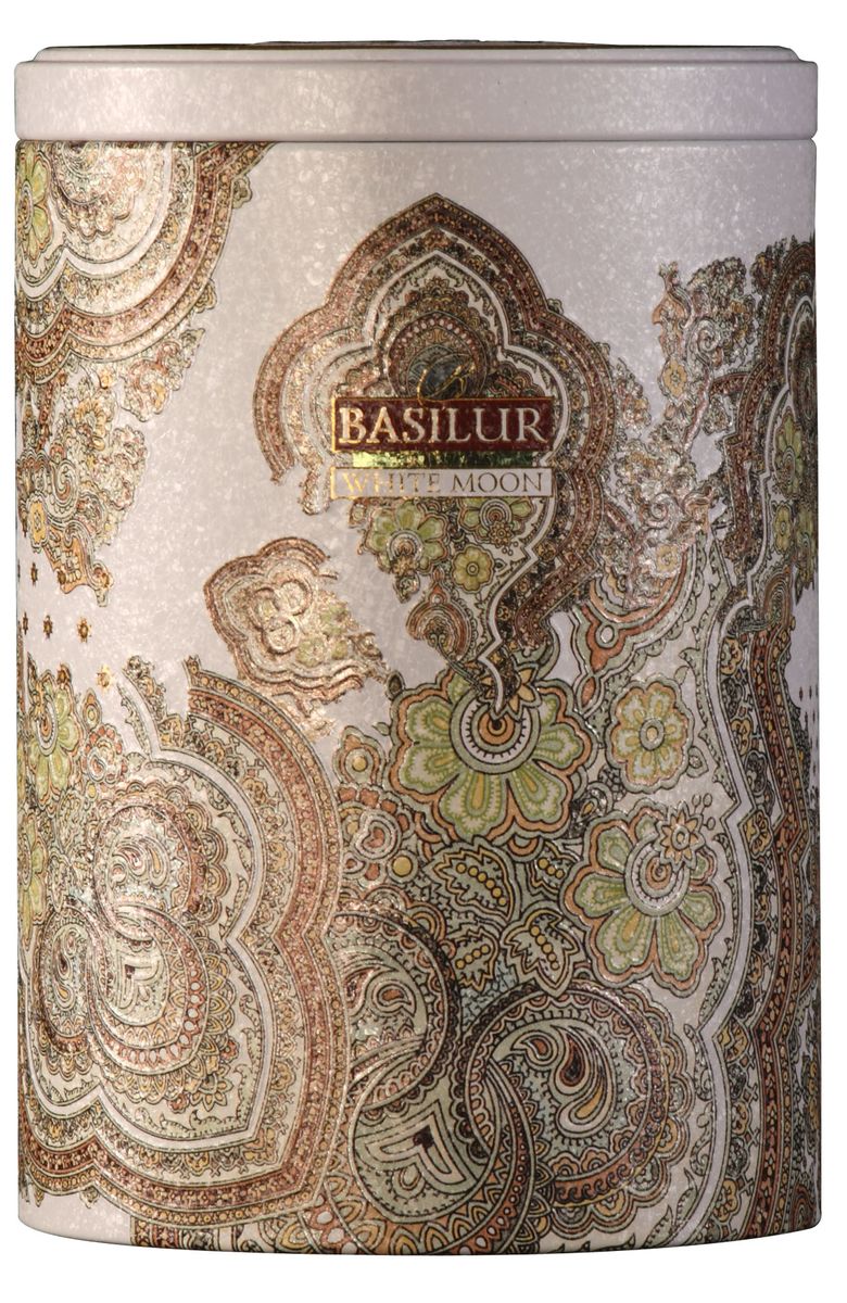 Basilur White Moon зеленый листовой чай, 100 г (жестяная банка)0120710 Basilur White Moon зеленый листовой чай, 100 г (жестяная банка)0120710Зеленый китайский байховый листовой чай улун Basilur White Moon с молочным ароматом прекрасно освежит и придаст сил. Красивая упаковка с восточными узорами непременно найдет свое место на вашем столе!Этот сорт создан на основе древней китайской рецептуры чая улун. Его отличительными чертами являются шелковистая текстура чайного листа, нежный молочный вкус и аромат настоя.
