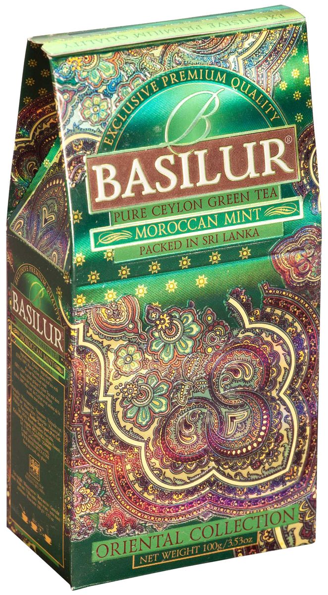 Basilur Moroccan Mint зеленый листовой чай, 100 г0120710 Basilur Moroccan Mint зеленый листовой чай, 100 г0120710Чай зелёный цейлонский байховый листовой Basilur Moroccan Mint с листьями мяты и ароматом марокканской мяты. Очень популярный на Востоке зеленый чай с ароматом марокканской мяты подарит вам свежесть, бодрость и энергию на целый день.