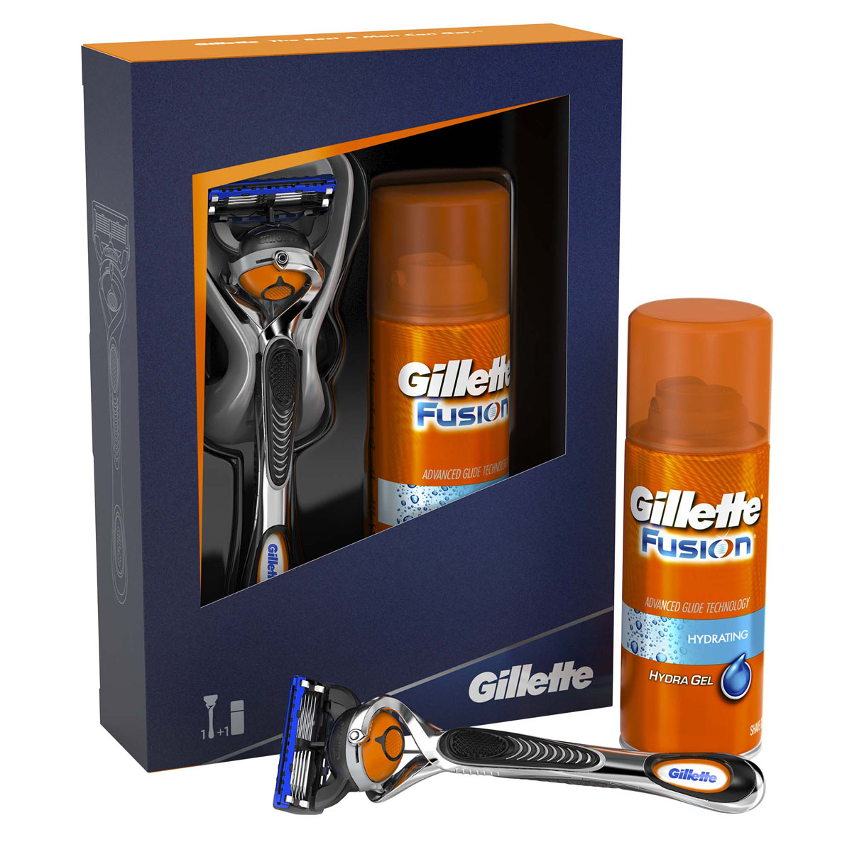 Gillette Подарочный набор Fusion ProGlide: (Бритва Fusion ProGlide с технологией FlexBall + Гель для бритья Fusion HydraGel)GESS-306 Gillette Подарочный набор Fusion ProGlide: (Бритва Fusion ProGlide с технологией FlexBall + Гель для бритья Fusion HydraGel)GESS-306Открой в нем агента 007! Продукты Fusion ProGlide — это самые передовые технологии бритья от Gillette!Состав набора: Бритва Gillette Fusion ProGlide с технологией FlexBall + Гель для бритья Gillette Fusion HydraGel Hydrating Увлажняющий (75 мл).Характеристики продукта - Бритва Fusion ProGlide с технологией FlexBall:- Технология FlexBall, позволяющая бритве двигаться в дополнительной плоскости.- Самые тонкие лезвия Gillette для революционного скольжения и гладкости бритья (первые четыре лезвия по сравнению с Fusion).- Кассета с пятью лезвиями обеспечивает меньшее давление на кожу, уменьшая раздражение (по сравнению с Mach3).- Увеличенная смазывающая полоска с добавлением минеральных масел (по сравнению с Fusion).- Каналы для удаления излишков геля.- Улучшенное лезвие-триммер на обратной стороне кассеты (по сравнению с Fusion).- Стабилизатор лезвий.Характеристики продукта - Гель для бритья Fusion HydraGel:- Чистое, гладкое, комфортное бритье.- Усовершенствованная технология для лучшего скольжения.- Увлажняет и смягчает щетину.- Помогает защитить кожу.- Увлажняет в процессе бритья.Gillette. Лучше подарка для мужчины нет.