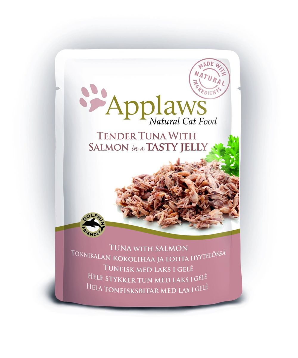 Консервы для кошек Applaws, кусочки тунца с лососем в желе, 70 г101246 Консервы для кошек Applaws, кусочки тунца с лососем в желе, 70 г101246Нежные кусочки в аппетитном желе для кошек изготовленные из свежих продуктов. Желе приготовлено из бульона при помощи натуральных загустителей. Известно, что желе помогает пищеварению кошек - легко переваривается, дает дополнительную влагу, также помогает при выводе шерсти. Состав: филе тунца 55%, филе лосося 7%, растительный желлирующий компонент (пектин) 1%.Гарантированный анализ: белок 15%, клетчатка 1%, жиры 1%, зола 1%, влага 82%. Товар сертифицирован.