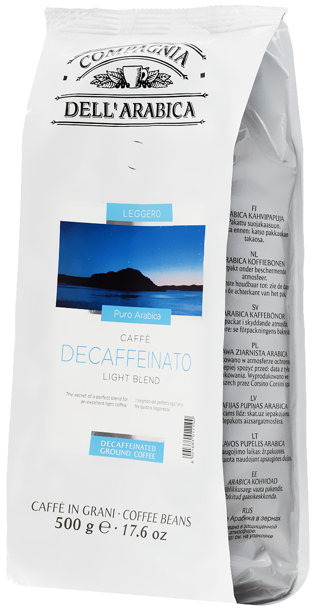 Compagnia DellArabica Caffe Decaffeinato кофе в зернах, 500 г8714858476635 Compagnia DellArabica Caffe Decaffeinato кофе в зернах, 500 г8714858476635Compagnia DellArabica Caffe Decaffeinato - идеальный выбор для ценителей, имеющих ограничения в потреблении кофеина. Кофе декофеинизирован самым современным способом - водной декофеинизацией, что гарантирует аромат и крепость классического кофе. Содержание кофеина около 10 мг. Сорт обладает свежим, мягким вкусом и земным ароматом. Идеально подходит для приготовления эспрессо и напитков на его основе, любыми традиционными способами!