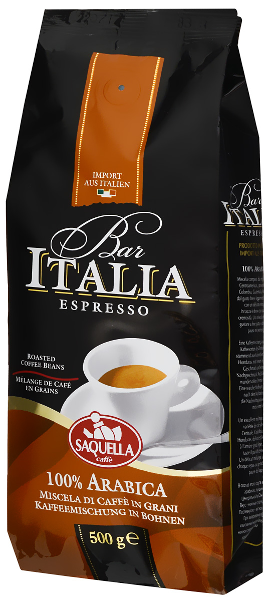 Saquella Bar Italia Arabica кофе в зернах, 500 г0120710 Saquella Bar Italia Arabica кофе в зернах, 500 г0120710В состав Saquella Bar Italia Arabica входит отборная арабика с лучших плантаций Центральной и Южной Америки. Вкус - удивительно нежный с легкой кислинкой. Послевкусие этого кофе - мягкое и деликатное. При заваривании получается изысканный напиток, обладающий нежной сливочной пенкой. Идеально подходит для кофе-брейка во второй половине дня.