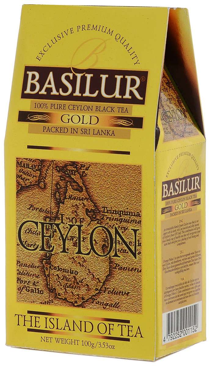 Basilur Gold черный листовой чай, 100 г0120710 Basilur Gold черный листовой чай, 100 г0120710Basilur Gold - черный байховый листовой чай. Orange Pekoe 1 - высокий стандарт листового цейлонского чая, который сочетает в себе полноту вкуса с тонкими оттенками аромата, а благородный золотистый цвет его настоя делает чай поистине драгоценным.