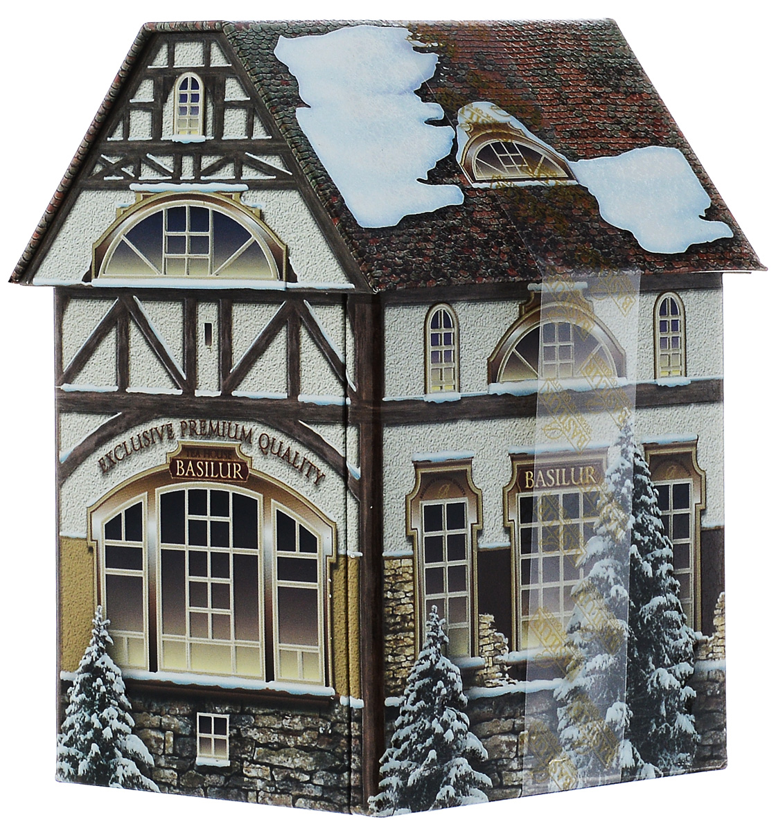 Basilur Tea House черный листовой чай, 100 г (жестяная банка)0120710 Basilur Tea House черный листовой чай, 100 г (жестяная банка)0120710Чёрный цейлонский байховый листовой чай Basilur Tea House с лепестками василька и ароматами персика и сливок поднимет настроение и согреет прохладным вечером.Необычная шкатулка в форме заснеженного домика, окруженного елями, будет отличным дополнением к новогоднему чаепитию. Также упаковка этого чая станет прекрасным подарком к празднику для всех ценителей этого напитка!
