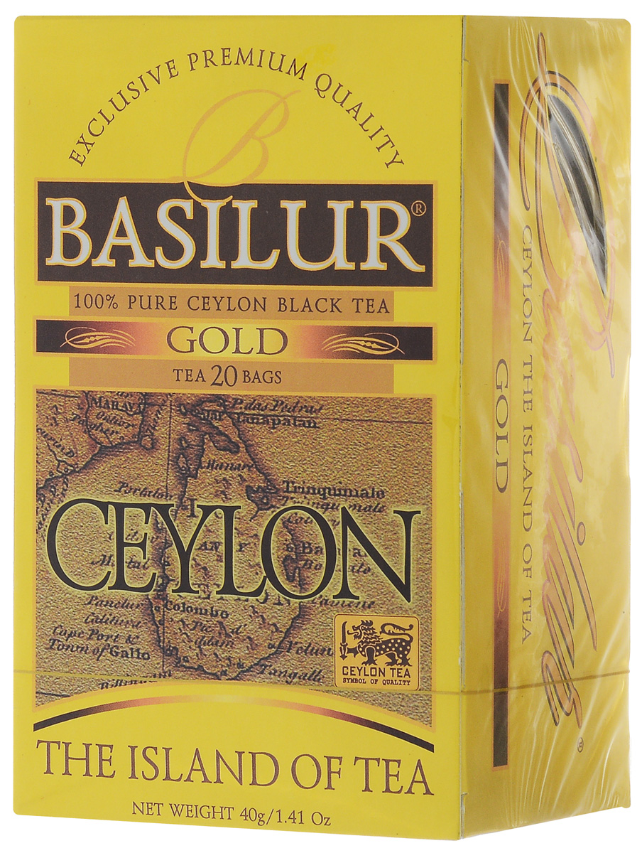 Basilur Gold черный чай в пакетиках, 20 шт0120710 Basilur Gold черный чай в пакетиках, 20 шт0120710Basilur Gold OP1 - черный байховый мелколистовой чай в пакетиках с ярлычками для разовой заварки. Orange Pekoe 1 - это высокий стандарт листового цейлонского чая, который сочетает в себе полноту вкуса с тонкими оттенками аромата. А благородный золотистый цвет его настоя делает напиток поистине драгоценным.