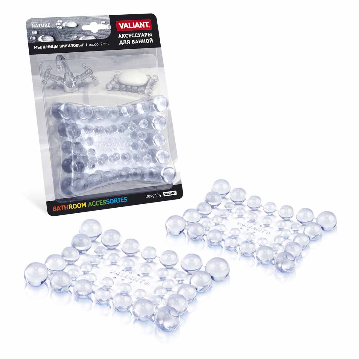 Мыльница Valiant Clear Aqua, цвет: прозрачный, 13,5 х 10 см, 2 шт531-105 Мыльница Valiant Clear Aqua, цвет: прозрачный, 13,5 х 10 см, 2 шт531-105Оригинальная мыльница Valiant Aqua, изготовленная из высококачественного винила, не содержит антибактериальные компоненты и устойчива к воздействию влаги.Изделие удобно в использовании. Мыло не тает и не засыхает, остатки мыла легко смываются водой. Такая мыльница прекрасно подойдет для ванной комнаты или кухни, она будет ярко и необычно смотреться в интерьере.Мыльница Valiant Aqua создаст особую атмосферу уюта и максимального комфорта в ванной.Комплектация: 2 шт.