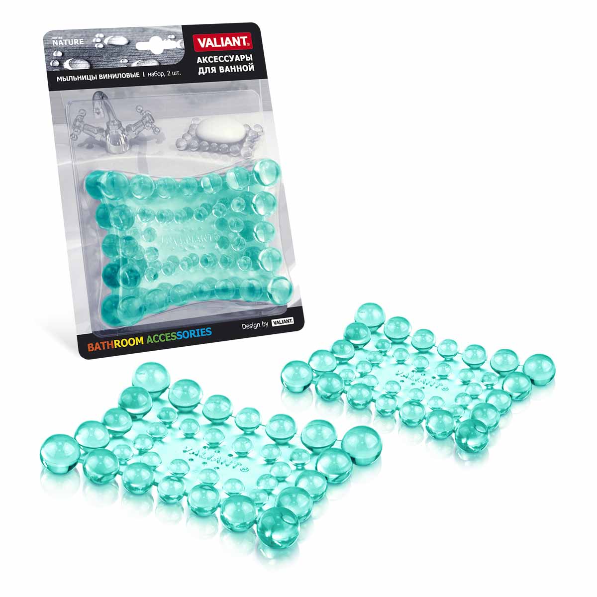 Мыльница Valiant Sea Aqua, цвет: бирюзовый, 13,5 х 10 см, 2 штS03301004 Мыльница Valiant Sea Aqua, цвет: бирюзовый, 13,5 х 10 см, 2 штS03301004Оригинальная мыльница Valiant Aqua, изготовленная из высококачественного винила, содержит антибактериальные компоненты и устойчива к воздействию влаги.Изделие удобно в использовании. Мыло не тает и не засыхает, остатки мыла легко смываются водой. Такая мыльница прекрасно подойдет для ванной комнаты или кухни, она будет ярко и необычно смотреться в интерьере.Мыльница Valiant Sea Aqua создаст особую атмосферу уюта и максимального комфорта в ванной.Комплектация: 2 шт.