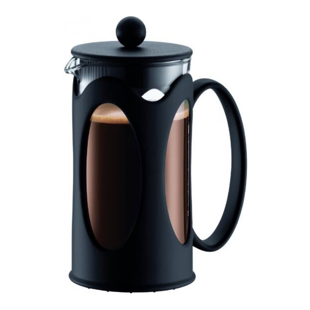 Кофейник Bodum Kenya, с прессом, цвет: черный, 350 мл115510 Кофейник Bodum Kenya, с прессом, цвет: черный, 350 мл115510Кофейник Bodum Kenya, колба которого изготовлена из прочного стекла и помещена в металлическую оправу, займет достойное место на вашей кухне. Пластиковая оправа эффективно защищает стекло. Кофейник оснащен фильтром french press из нержавеющей стали и удобной ручкой. Налить кофе в чашку можно, нажав рычаг на кофейнике.Современный дизайн кофейника Bodum Kenya идеально впишется в любой интерьер.