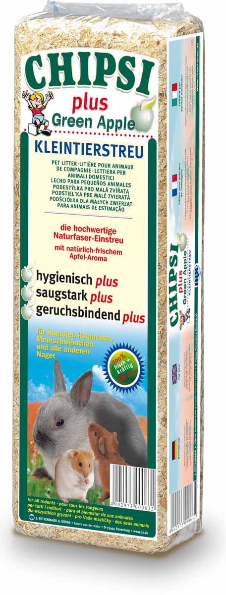 Chipsi Plus Green Apple Наполнитель древесный ароматизированный для грызунов 15л*1кг0120710 Chipsi Plus Green Apple Наполнитель древесный ароматизированный для грызунов 15л*1кг0120710Древесные ароматизированные опилки.