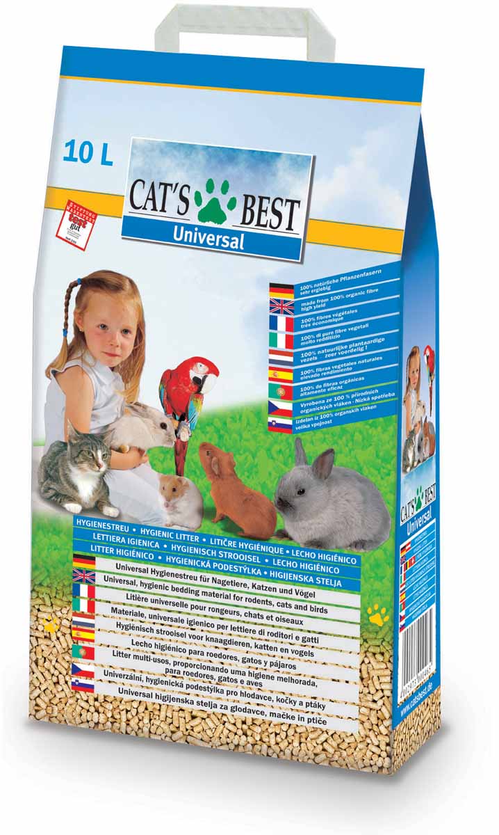 Cats Best Universal Наполнитель древесный впитывающий 10л*5,5кг0120710 Cats Best Universal Наполнитель древесный впитывающий 10л*5,5кг0120710Универсальная до гениальности насыпная подстилка- наполнитель: как оптимальное решение в уходе за многими видами домашних животных и птиц, даже если у Вас содержится несколько различных пород.