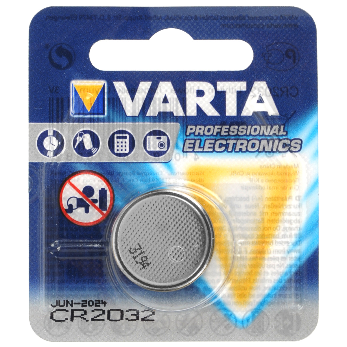 Батарейка литиевая Varta Professional Electronics, тип CR2032, 3В2780 Батарейка литиевая Varta Professional Electronics, тип CR2032, 3В2780Литиевые батарейки Varta Professional Electronics оптимально подходят для повседневного питания множества современных бытовых приборов: электронных игрушек, фонарей, беспроводной компьютерной периферии и многого другого. Батарейки созданы для устройств со средним и высоким потреблением энергии. Работают в 10 раз дольше, чем обычные солевые элементы питания. Диаметр батарейки: 2 см.