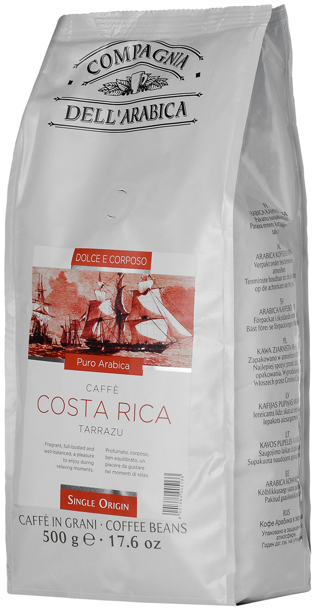 Compagnia DellArabica Costa Rica кофе в зернах, 500 г0120710 Compagnia DellArabica Costa Rica кофе в зернах, 500 г0120710Compagnia DellArabica Costa Rica - насыщенный коста-риканский сорт 100% арабики из легендарного региона Тарразу. Кофе обладает удивительно мягким вкусом со сладким цветочным букетом, нежным ароматом, и легкой кислинкой. Идеально подходит для приготовления эспрессо и напитков на его основе, любыми традиционными способами.