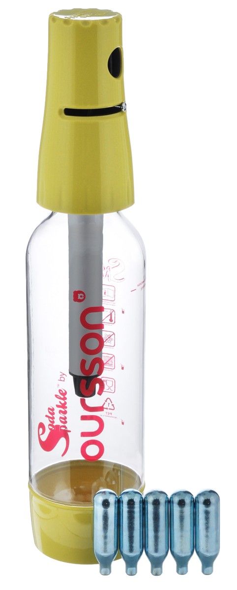 Сифон Oursson Soda Sparkle, цвет: прозрачный, салатовый, 1 лVT-1520(SR) Сифон Oursson Soda Sparkle, цвет: прозрачный, салатовый, 1 лVT-1520(SR)Сифон Oursson Soda Sparkle изготовлен из безопасного пищевогопластика (BPA free). С ним вы всегда легко и быстро сможете приготовить любимый газированный напиток. К сифону прилагается многоразовая бутылка с винтовой крышкой и 5 металлических баллонов с газом СО2. Не подходит для мытья в посудомоечной машине или горячей воде.Высота головки сифона: 12,5 см.Длина зарядного стержня: 14 см.Диаметр бутылки (по верхнему краю): 4 см.Диаметр основания бутылки: 8 см.Высота бутылки: 29 см. Размеры баллона: 6,5 см х 1,8 см см х 1,8 см. Содержание газа: 8 г.