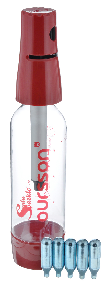 Сифон Oursson Soda Sparkle, цвет: прозрачный, красный, 1 лVT-1520(SR) Сифон Oursson Soda Sparkle, цвет: прозрачный, красный, 1 лVT-1520(SR)Сифон Oursson Soda Sparkle изготовлен из безопасного пищевогопластика (BPA free). С ним вы всегда легко и быстро сможете приготовить любимый газированный напиток. К сифону прилагается многоразовая бутылка с винтовой крышкой и 5 металлических баллонов с газом СО2. Не подходит для мытья в посудомоечной машине или горячей воде.Высота головки сифона: 12,5 см.Длина зарядного стержня: 14 см.Диаметр бутылки (по верхнему краю): 4 см.Диаметр основания бутылки: 8 см.Высота бутылки: 29 см. Размеры баллона: 6,5 см х 1,8 см см х 1,8 см. Содержание газа: 8 г.