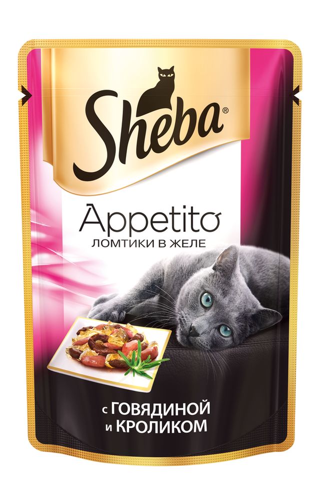Консервы для взрослых кошек Sheba Appetito, с говядиной и кроликом в желе, 85 г0120710 Консервы для взрослых кошек Sheba Appetito, с говядиной и кроликом в желе, 85 г0120710Любимой кошке всегда хочется давать только самое лучшее. И еда - великолепный способ передать свое отношение к любимице. Сочные ломтики Sheba Appetito подарят кошке особое изысканное удовольствие и помогут владельцу выразить свою заботу и восхищение ей. Новая линия Sheba Appetito - это сочные ломтики двух видов мяса в насыщенном желе. Ломтики сохраняют всю сочность вкуса, который непременно оценит каждая кошка. В состав консервов входят все витамины и минералы, необходимые для сбалансированного питания взрослых кошек. Не содержат сои, искусственных красителей и консервантов. Состав: мясо и субпродукты, говядина минимум 4%, кролик минимум 4%, таурин, витамины, минеральные вещества. Пищевая ценность (100 г): белки - 9 г, жиры - 3 г, зола - 1,8 г, клетчатка - 0,3 г, витамин А - не менее 100 МЕ, витамин Е - не менее 1 МГ. Энергетическая ценность: 70 ккал. Вес: 85 г.Товар сертифицирован.Уважаемые клиенты! Обращаем ваше внимание на возможные изменения в дизайне упаковки. Качественные характеристики товара остаются неизменными. Поставка осуществляется в зависимости от наличия на складе.
