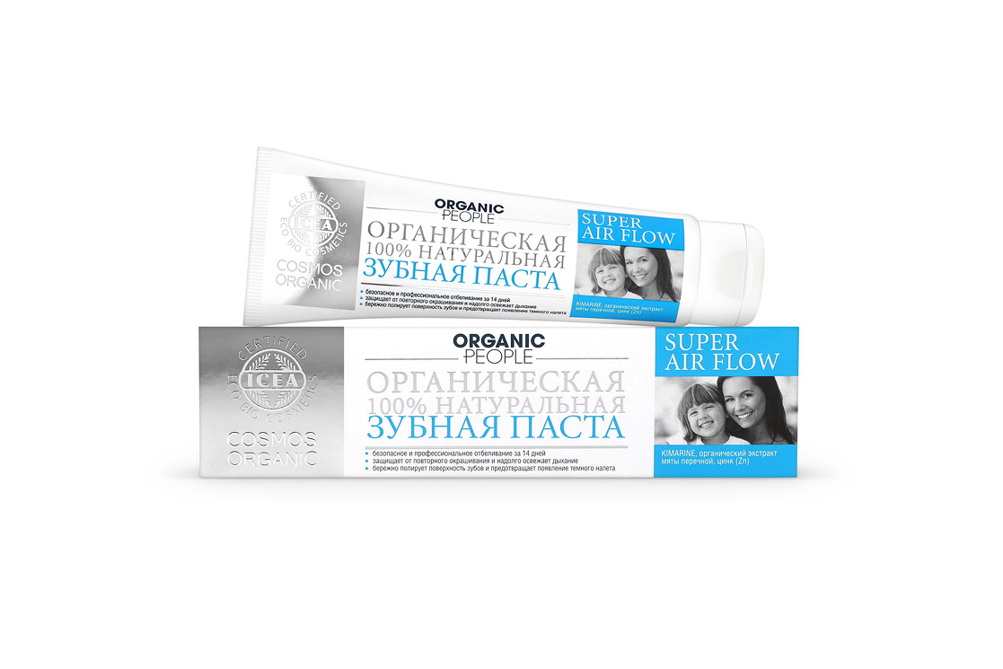 Organic People паста зубная Super air flow Безопасное отбеливание, 100 млSatin Hair 7 BR730MN Organic People паста зубная Super air flow Безопасное отбеливание, 100 млSatin Hair 7 BR730MNСертифицированная органическая зубная паста ORGANIC PEOPLE «SUPER AIR FLOW» - безопасное отбеливание. Возвращает зубной эмали натуральную белизну, безопасно устраняет пятна, вызванные красящими напитками, пищей и никотином,возвращает зубной эмали натуральную белизну, безопасно устраняет пятна, вызванные красящими напитками, пищей и никотином,ережно полирует поверхность зубов, предотвращает появление темного налета.Не содержит:SLS, SLES, Парабенов, Антибиотиков, Искусственных красителей,Хлоргексидина.Содержит:37,46% - органических ингредиентов,99,33% - натуральных ингредиентов.Описание:Безопасно и эффективно отбеливает зубы в домашних условиях за 14 дней регулярного ежедневного использования (утро, вечер). Бережно полирует поверхность зубов, устраняя пятна, вызванные красящими напитками, пищей и курением, защищает от повторного окрашивания, надолго освежает дыхание.KIMARINE (Undaria pinnatifida) – низкомолекулярная фракция, полученная из Японских водорослей Вакаме, собранных в Средиземноморье, способствует реминерализации зубной эмали, защищает ее от неблагоприятного воздействия никотина;Органический экстракт мяты перечной придает натуральный свежий вкус, надолго освежая дыхание;Цинк замедляет процесс образования налета и зубного камня;Не содержит:SLS, SLES,Парабенов,Хлоргексидина,Антибиотиков,Искусственных красителей.Качество подтверждено европейским сертификатом натуральной органической косметики COSMOS-standard AISBL ICEA .www.cosmos-standard.org..