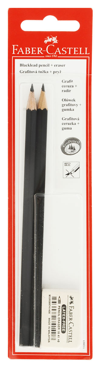 Faber-Castell Чернографитовый карандаш 1111 с ластиком 2 шт0102016 Faber-Castell Чернографитовый карандаш 1111 с ластиком 2 шт0102016Faber-Castell Чернографитовый карандаш 1111 с ластиком станет незаменимым атрибутом для учебы или работы.В набор входят 2 карандаша шестигранной формы и ластик.Качественная мягкая древесина карандашей идеальна для хорошего затачивания, а специальная SV технология вклеивания грифеля предотвращает поломку грифеля при падении на пол. Карандаши покрыты лаком на водной основе в целях защиты окружающей среды.