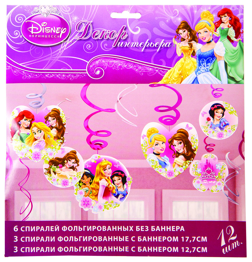 Amscan Спираль Disney Принцессы 12 штNLED-454-9W-BK Amscan Спираль Disney Принцессы 12 штNLED-454-9W-BKПриближается день рождения или другая знаменательная дата? Создать праздничную атмосферу в доме поможет украшение-спираль Disney. Принцессы. Каждая спираль снабжена колечком для крепления к потолку или стене.В наборе 12 украшений.