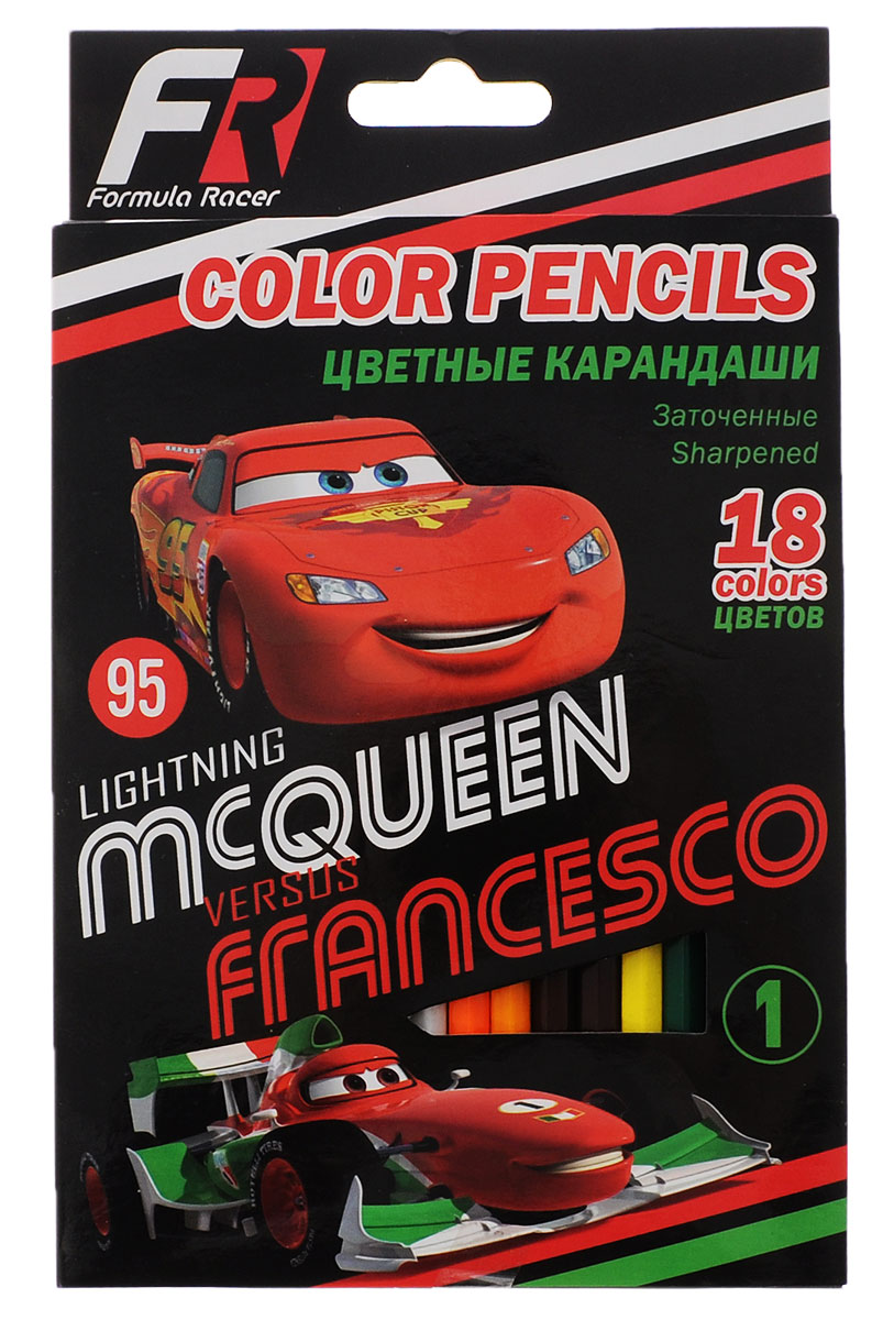 Disney/Pixar Набор цветных карандашей Formula Racers 18 цветов72523WD Disney/Pixar Набор цветных карандашей Formula Racers 18 цветов72523WDЦветные карандаши Formula Racers откроют юным художникам новые горизонты для творчества, а также помогут отлично развить мелкую моторику рук, цветовое восприятие, фантазию и воображение. Традиционный шестигранный корпус изготовлен из натуральной высококачественной древесины с многослойной покраской. Карандаши удобно держать в руках, а мягкий грифель не требует сильного нажима.Комплект включает 18 заточенных карандашей ярких насыщенных цветов.