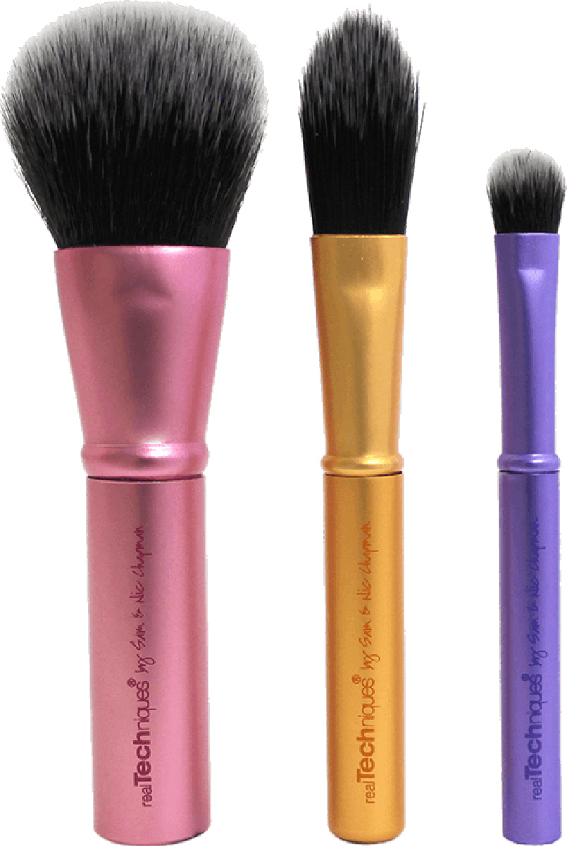 Real Techniques Mini Brush Trio Мини набор кистейперфорационные unisex Real Techniques Mini Brush Trio Мини набор кистейперфорационные unisexReal Techniques Mini brush trio - Дорожный мини-набор кистейMini Brush Trio – набор мини-кистей для макияжа. Идеален для повседневного использования. Поможет создать красивый макияж и дома и в поездке.В набор входят:Mini face brush - мини-кисть для лица (румяна, бронзер, пудра). Общая длина - 9,8 см, ворс - 2,5 см.Mini foundation brush - мини-кисть для основы. Общая длина - 8,8 см, ворс - 2,3 см.Mini shading brush - мини-кисть для теней. Общая длина - 7 см, ворс - 1 см.Мини упаковка для хранение кистей. Материал: искусственный ворс - таклон ручной набивки и стрижки (не вызывают аллергии, гигиеничен, легко моется, быстро сохнет).Металлическая ручка для удобного использования.