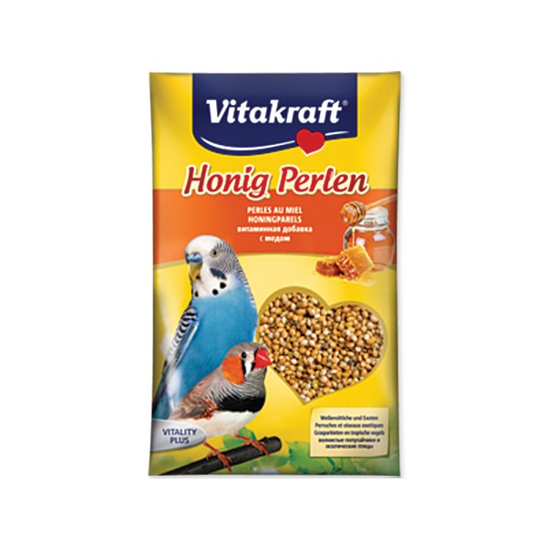 Подкормка для волнистых попугаев Vitakraft Honig-Perlen, медовая, 20 г0120710 Подкормка для волнистых попугаев Vitakraft Honig-Perlen, медовая, 20 г0120710Подкормка для волнистых попугаев Vitakraft Honig-Perlen с добавлением меда. Мед является древнейшим испытанным средством для здоровья и благополучия. Птица получает лецитин, глюкозу, кальций и различные витамины. Главным составляющим препарата является высококачественное первосортное зерно, которое очень полезно для птиц. Состав: пшеница, минералы, 1%-мед, масла, жиры, волокна, сахар, витамины. Товар сертифицирован.