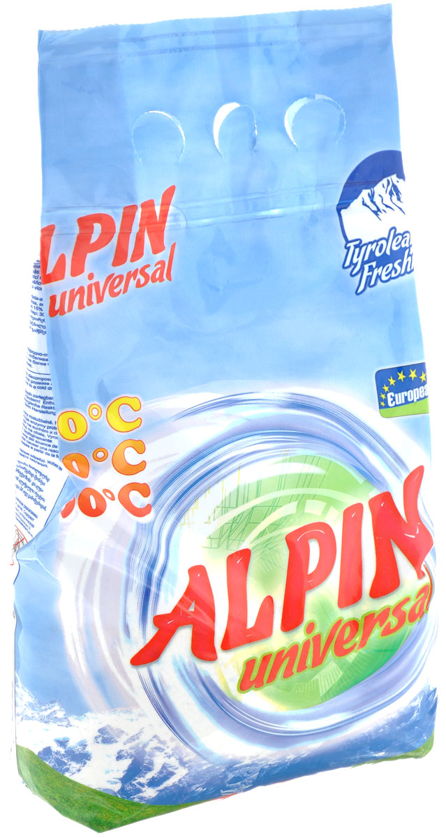 Стиральный порошок Alpin Universal, 1,5 кг106-026 Стиральный порошок Alpin Universal, 1,5 кг106-026Стиральный порошок Alpin Universal с активным кислородом, обладает очень хорошими стирающими свойствами даже при невысокой температуре воды. Устраняет пятна, не повреждая волокна ткани. Уникальная новая формула стирального порошка для любых видов тканей, в том числе и цветных, позволяет использовать его в любых режимах при любой температуре. Ваши вещи никогда не деформируются и не полиняют.Товар сертифицирован.