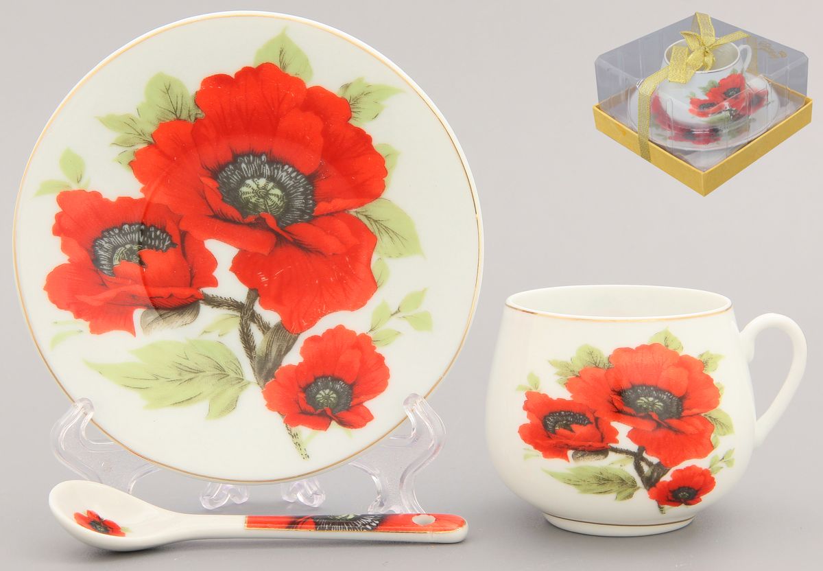 Кофейная пара Elan Gallery Маки, 2 предмета с ложкойVT-1520(SR) Кофейная пара Elan Gallery Маки, 2 предмета с ложкойVT-1520(SR)Кофейный набор на одну персону Elan Gallery Маки понравится любителям кофе. В комплекте одна чашка объемом 130 мл, одно блюдце диаметром 10,5 см и ложка длиной 9,5 см. Соберите всю коллекцию предметов сервировки Маки, и ваши гости будут в восторге! Изделие имеет подарочную упаковку, поэтому станет желанным подарком для ваших близких!Не применять в микроволновой печи.
