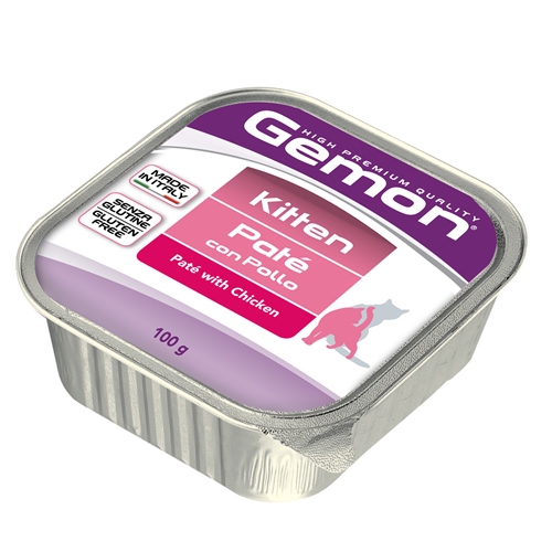 Консервы для кошек Gemon, паштет с курицей, 100 г0120710 Консервы для кошек Gemon, паштет с курицей, 100 г0120710Консервы Gemon - это сбалансированное, полноценное питание, необходимое для здорового роста и правильного развития котят до 12 месяцев. Его нежная текстура идеально подходит для неокрепших зубов котенка и облегчает переход с материнского молока на твердую пищу. Этот аппетитный паштет приготовлен из высококачественных продуктов, насыщенных витаминами, минералами и белками и может включаться в суточный рацион взрослых кошек в периоды беременности и лактации. Корм легко усваивается и не вызывает расстройств пищеварения. С консервами Gemon для котят ваш маленький питомец будет полон энергии и готов к новым интересным открытиям!Состав: мясо и мясные субпродукты - 80% (из них курицы мин. - 20%), минеральные вещества. Добавки (на 1 кг): витамин А - 3000 МЕ, витамин D3 - 200 МЕ, витамин Е (альфа-токоферол ацетат) - 6 мг, таурин 500 мг.Товар сертифицирован.