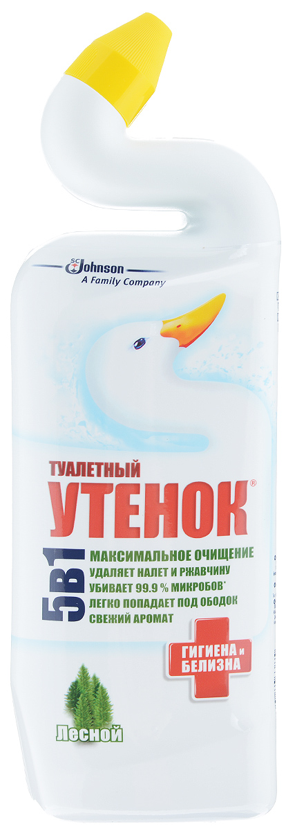Средство по уходу за туалетом Туалетный утенок Гигиена и белизна, лесной, 750 мл391602 Средство по уходу за туалетом Туалетный утенок Гигиена и белизна, лесной, 750 мл391602Средство по уходу за туалетом Туалетный утенок Гигиена и белизна эффективно удаляет налет и ржавчину. Благодаря уникальной форме горлышка Туалетный утенок лучшепроникает в труднодоступные места скопления бактерий под ободком унитаза. Убивает 99,9% микробов. Устраняет неприятные запахи, оставляя свежий аромат. Эффективен даже под водой. Специальная конструкция колпачка не позволяет открывать флакон детям.Состав: вода, кислота соляная >5% но Товар сертифицирован.
