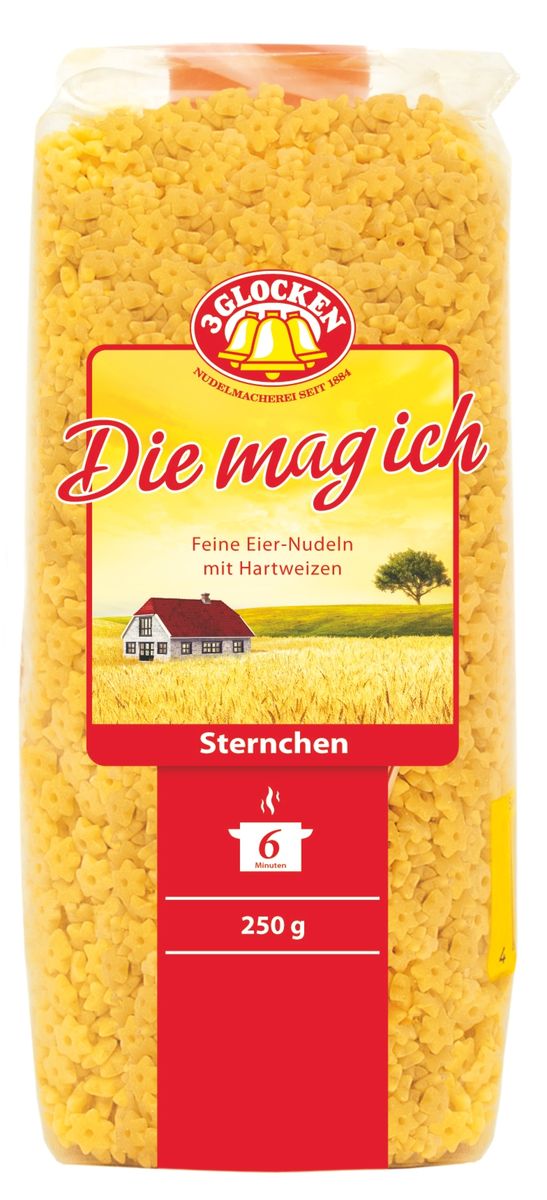 3 Glocken Sternchen мелкие звездочки, 250 г0120710 3 Glocken Sternchen мелкие звездочки, 250 г0120710Макароны-звездочки 3 Glocken Sternchen состоят из твёрдой муки с добавлением двух с половиной яиц на один килограмм муки. Хочется особо подчеркнуть - там действительно яйца высшей категории класса А. Очень доступная серия по цене для любых слоёв населения. Условия хранения: в сухом прохладном месте при температуре до 30°C и относительной влажности воздуха не более 70%