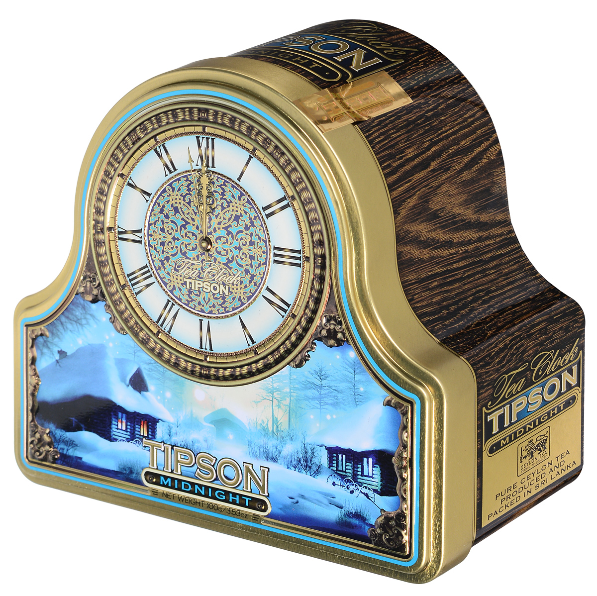 Tipson Midnight черный листовой чай, 100 г (жестяная банка)0120710 Tipson Midnight черный листовой чай, 100 г (жестяная банка)0120710Tipson Midnight - чёрный цейлонский листовой чай с ароматами вишни и ванили в красочной новогодней упаковке, которая имеет форму часов. Этот напиток будет прекрасным дополнением к праздничному столу в канун Нового Года.