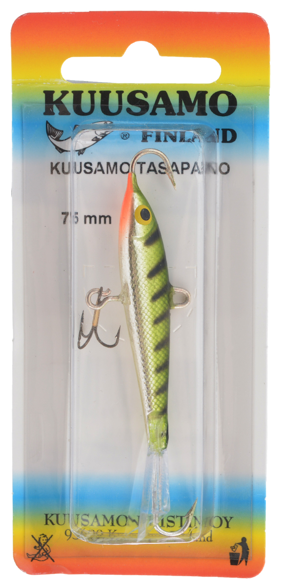 Балансир Kuusamo Tasapaino, с тройником, цвет: черный, светло-зеленый, серебряный, 7,5 см54039 Балансир Kuusamo Tasapaino, с тройником, цвет: черный, светло-зеленый, серебряный, 7,5 см54039Kuusamo Tasapaino - это классический балансир, проверенный временем. Традиционно высокое качество изготовления гарантирует улов. Балансир Kuusamo Tasapaino отлично подойдет для ловли окуня, судака, берша и щуки. Изделие комплектуется одинарными крючками и подвесным тройником.