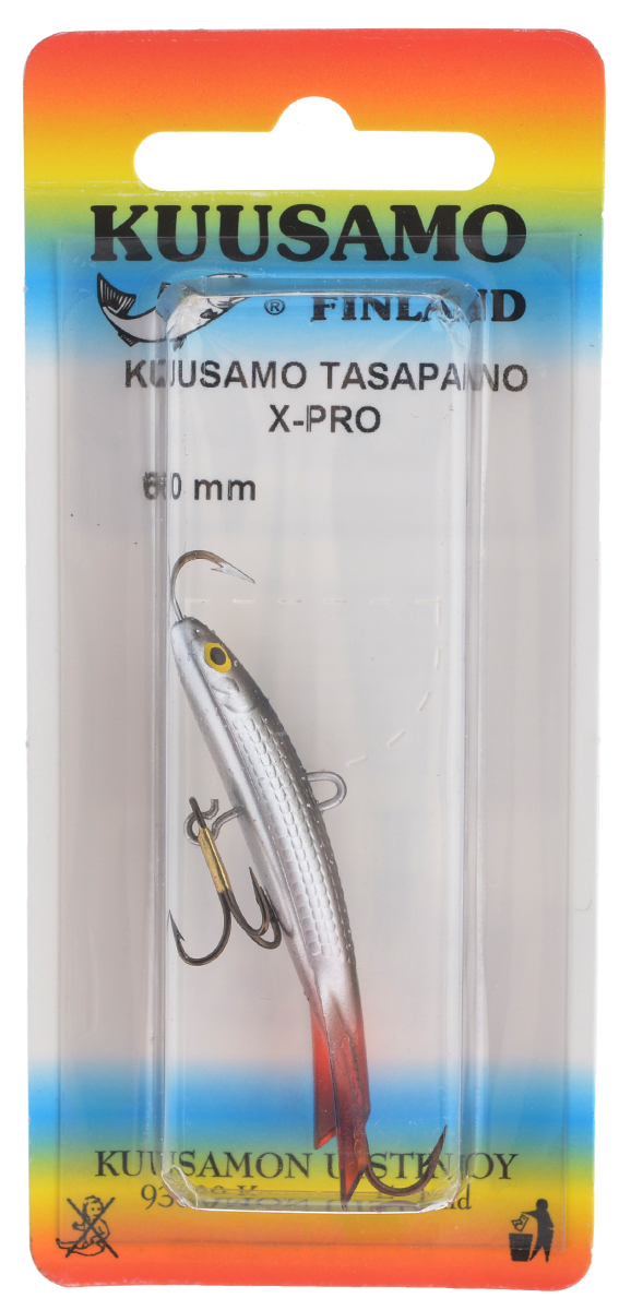 Балансир Kuusamo Tasapaino X-Pro, с тройником, цвет: черный, серебряный, 6 см4271825 Балансир Kuusamo Tasapaino X-Pro, с тройником, цвет: черный, серебряный, 6 см4271825Kuusamo Tasapaino X-Pro - это классический балансир, проверенный временем. Запатентованный хвостик слит воедино с телом приманки, в разы увеличивая прочность конструкции. Балансир Kuusamo Tasapaino X-Pro отлично подойдет для ловли окуня, судака, берша и щуки. Новый силуэт придал балансиру дополнительную динамику и отзывчивость при проводке. Изделие комплектуется одинарными крючками и подвесным тройником.