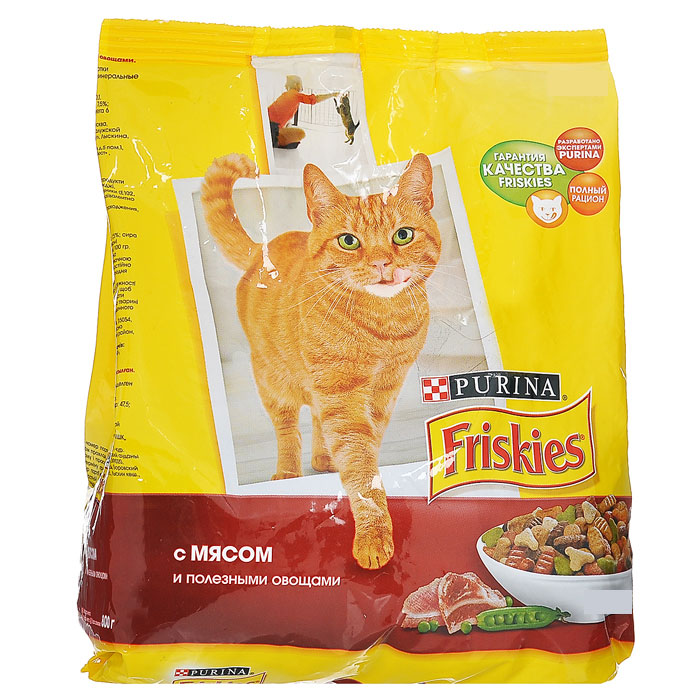 Корм сухой Friskies для домашних кошек, с мясом и полезными овощами, 10 кг0120710 Корм сухой Friskies для домашних кошек, с мясом и полезными овощами, 10 кг0120710Сухой корм Friskies с мясом и полезными овощами является полнорационным кормом для взрослых кошек. Кошки, живущие в домашних условиях, мало общаются с природой, поэтому им не достается многих преимуществ жизни на открытом воздухе.Поэтому корм Friskies для домашних кошек специально разработан для питомцев, большую часть времени живущих дома.Белок способствует укреплению мышц и дает энергию. Кальций, фосфор и витамин D важны для поддержания здоровья костей и зубов. Омега-6 жирные кислоты помогают поддерживать шерсть здоровой и блестящей. Таурин важен для хорошего зрения и здоровья сердца. Корм не содержит усилителей вкуса. Состав: злаки, мясо и продукты его переработки, продукты переработки овощей, растительный белок, жиры и масла, дрожжи, консерванты, минеральные вещества, витамины, красители, овощи и антиоксиданты.Добавленные вещества: МЕ/кг: витамин А 12500, витамин D3 1000; мг/кг6 железо 47,5, йод 1,5, медь 9, марганец 5, цинк 67, селен 0,1.Гарантированные показатели: белок 30%, жир 10%, сырая зола 7,5%, сырая клетчатка 2,5%, кальций 1%, фосфор 1%, таурин 0,09%, омега 6 жирные кислоты 1,5%.Товар сертифицирован.