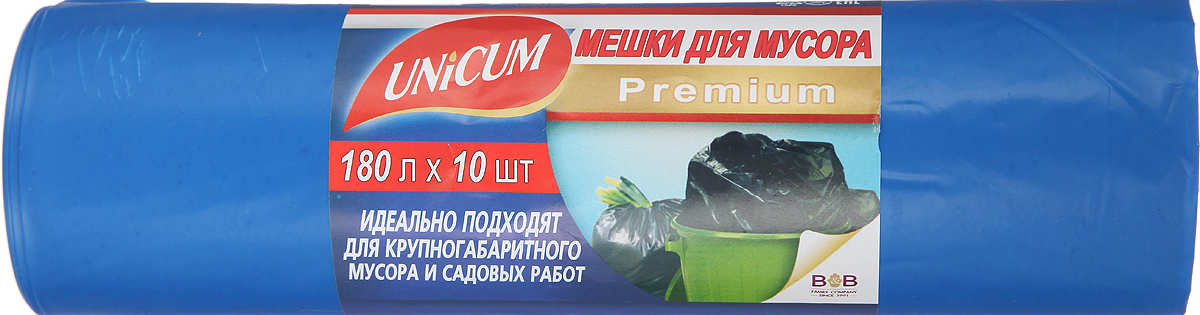 Мешки для мусора Unicum Premium, цвет: синий, 180 л, 10 шт531-105 Мешки для мусора Unicum Premium, цвет: синий, 180 л, 10 шт531-105Мешки для мусора Unicum Premium выполнены из полиэтилена высокого давления. Мешки прочные и крепкие, способны выдерживать большие объемы мусора, удобны в использовании. Возможно использование для временного хранения вещей. Идеально подходят для крупногабаритного мусора и садовых работ.Материал: полиэтилен высокого давления.Количество: 10 шт.