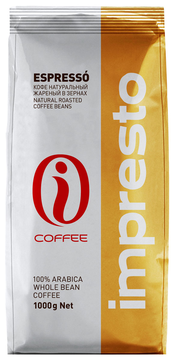 Impresto Espresso кофе в зернах, 1 кг0120710 Impresto Espresso кофе в зернах, 1 кг0120710Смесь зёрен 100% арабики с лучших плантаций мира. Яркий вкус кофе дополняют зёрна из Кении, придающие неповторимый насыщенный аромат и долгое бархатное послевкусие. Страна: Кения, Бразилия.Коллекция Impresto – это особая линейка с оригинальными рецептурами из 100% арабики и сбалансированных купажей с робустой, а также декофеинизированный кофе и фильтр-смеси. Мы с радостью предоставляем возможность каждому ценителю кофе приготовить дома превосходный утренний американо, послеобеденную чашечку эспрессо и вечерний кофе с молоком. Купажи Impresto – это зерно с лучших плантаций мира, мастерство европейского обжарщика, тщательное купажирование и высокотехнологичное производство с приверженностью к итальянским кофейным традициямImpresto – это не только качественный кофе, но и бренд с насыщенной эмоциональной составляющей. Impressive, rest, espresso, restaurant, presto – все это несет в себе Impresto. Новый кофе Impresto – это идеальный выбор современных и динамичных людей, которые любят и умеют ценить действительно вкусный кофе.