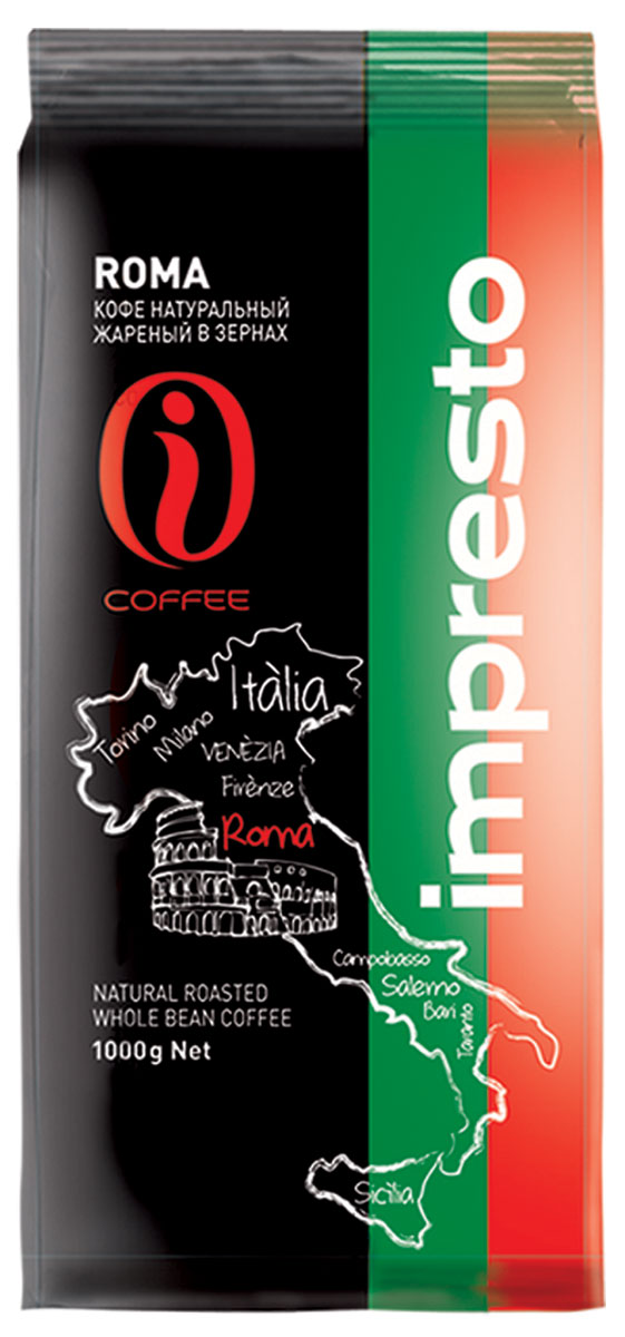Impresto Roma кофе в зернах, 1 кг0120710 Impresto Roma кофе в зернах, 1 кг0120710Бленд кофейных зерен собран с самых солнечных плантаций Бразилии, Эфиопии и высокогорий Африки. Богатый купаж с роскошным ароматом, с едва заметной кислинкой, без оттенков горечи и мягким завершением. Этот бленд безусловно покорит сердца истинных любителей итальянского крепкого и насыщенного эспрессо. Страна: Бразилия, Эфиопия, Кения.Коллекция Impresto – это особая линейка с оригинальными рецептурами из 100% арабики и сбалансированных купажей с робустой, а также декофеинизированный кофе и фильтр-смеси. Мы с радостью предоставляем возможность каждому ценителю кофе приготовить дома превосходный утренний американо, послеобеденную чашечку эспрессо и вечерний кофе с молоком. Купажи Impresto – это зерно с лучших плантаций мира, мастерство европейского обжарщика, тщательное купажирование и высокотехнологичное производство с приверженностью к итальянским кофейным традициям. Impresto – это не только качественный кофе, но и бренд с насыщенной эмоциональной составляющей. Impressive, rest, espresso, restaurant, presto – все это несет в себе Impresto. Новый кофе Impresto – это идеальный выбор современных и динамичных людей, которые любят и умеют ценить действительно вкусный кофе.