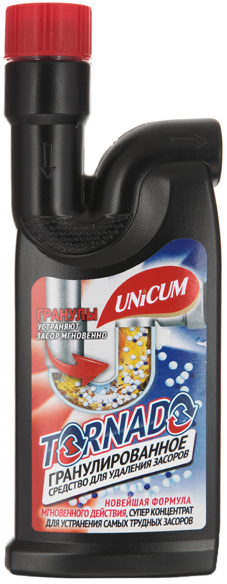 Средство для удаления засоров Unicum Торнадо, гранулированное, 600 г68/5/3 Средство для удаления засоров Unicum Торнадо, гранулированное, 600 г68/5/3Гранулированное средство Unicum Торнадо мгновенно очищает сливные трубы даже от самых сильных засоров, устраняет жиросодержащие отложения, неприятные запахи и растворяет волосы. Регулярное применение средства избавит вас от проблем, связанных с механической прочисткой отстойников и труб.Состав: более 30% гидроокись натрия, 5-15% моющие добавки.Товар сертифицирован.Уважаемые клиенты!Обращаем ваше внимание на возможные изменения в дизайне упаковки. Качественные характеристики товара остаются неизменными. Поставка осуществляется в зависимости от наличия на складе.