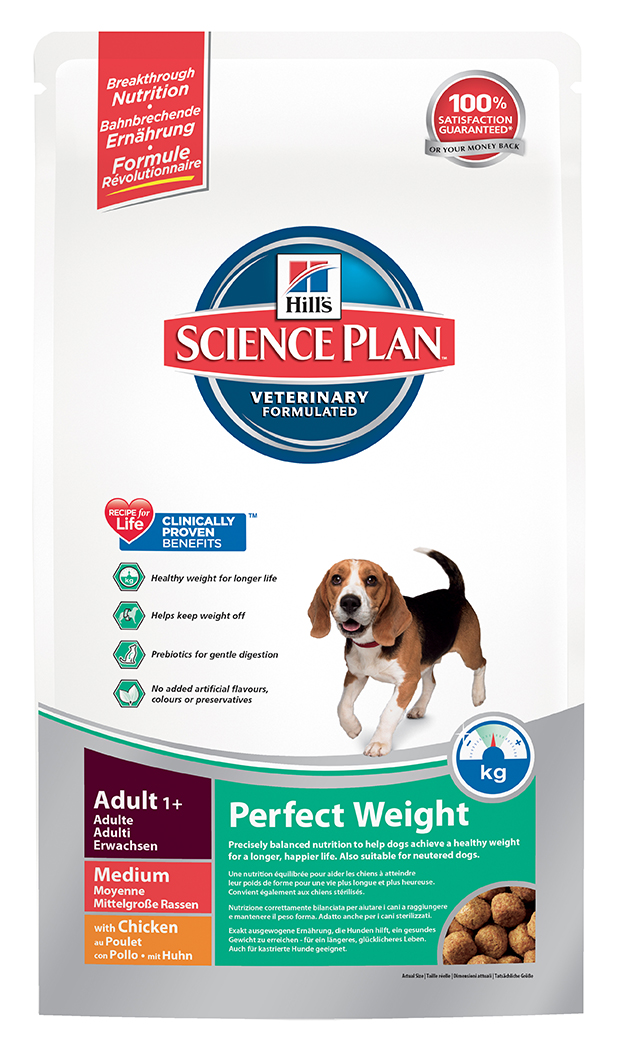 Корм сухой Hills Canine Medium Adult 1+ Perfect Weight для собак средних пород, 2 кг0120710 Корм сухой Hills Canine Medium Adult 1+ Perfect Weight для собак средних пород, 2 кг0120710Рекомендуется• Взрослым собакам старше 1 года, склонным к набору веса или, страдающим ожирением в легкой степени (т.е. собакам, наименее активным, стерилизованным или склонным к набору веса по другим причинам).Не рекомендуется• Кошкам.• Щенкам.• Беременным и кормящим животным. В течение беременности и лактации рекомендуется перевести суку на полноценный рацион для щенков Science PlanTM Puppy Healthy DevelopmentTM Large Breed).Ингредиенты сухого рационаПшеница, мука из кукурузного глютена, кукуруза, курица (16%) и мука из индейки, мука из гороховых отрубей, целлюлоза, томатные выжимки, гидролизат белка, животный жир, льняное семя, высушенная мякоть сахарной свеклы, кокосовое масло, минералы, L-лизин, высушенная морковь, липоевая кислота, L-карнитин, витамины, таурин, микроэлементы и бета-каротин. С натуральным антиоксидантом (смесь токоферолов).СРЕДНЕЕ СОДЕРЖАНИЕ НУТРИЕНТОВ В рационеПротеин 25,9 %Жиры 11,5 %Углеводы (БЭВ) 36,8 %Клетчатка (общая) 12,1 %Влага 8,5 %Кальций 0,79 %Фосфор 0,61 %Натрий 0,27 %Калий 0,76 %Магний 0,12 %Омега-3 жирные кислоты 0,76 %Омега-6 жирные кислоты 2,02 %L-карнитин 310 мг/кгL-лизин 1,53 %L-лизин 1,53 %Витамин A 6 880 МЕ/кгВитамин D 693 МЕ/кгВитамин E 650 мг/кгВитамин C 90 мг/кгБета-каротин 1,5 мг/кг