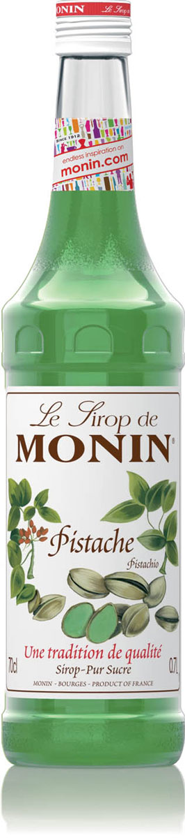 Monin Фисташки сироп, 0,7 л0120710 Monin Фисташки сироп, 0,7 л0120710Фисташки имеют нежный, тонкий вкус, который замечателен и для того, чтобы поесть, и для ароматизации сладких и соленых блюд. Одно из самого популярного использования фисташек - фисташковое мороженое. Сироп Monin Фисташки позволяет легко наслаждаться подлинным снисходительным вкусом фисташек в специальных кофейных напитках и коктейлях.Сиропы Monin выпускает одноименная французская марка, которая известна как лидирующий производитель алкогольных и безалкогольных сиропов в мире. В 1912 году во французском городке Бурже девятнадцатилетний предприниматель Джордж Монин основал собственную компанию, которая специализировалась на производстве вин, ликеров и сиропов. Место для завода было выбрано не случайно: город Бурже находился в непосредственной близости от крупных сельскохозяйственных районов - главных поставщиков свежих ягод и фруктов.Производство сиропов стало ключевым направлением деятельности компании Monin только в 1945 году, когда пост главы предприятия занял потомок основателя - Пол Монин. Именно под его руководством ассортимент марки пополнился разнообразными сиропами из натуральных ингредиентов, которые молниеносно заслужили блестящую репутацию в кругу поклонников кофейных напитков и коктейлей. По сей день высокое качество остается базовым принципом деятельности французской марки. Сиропы Монин создаются исключительно из натуральных ингредиентов по уникальным технологиям, позволяющим сохранять в готовом продукте все полезные свойства природного сырья.Эксперты всего мира сходятся во мнении, что сиропы Monin - это законодатели мод в миксологии. Ассортимент французской марки на сегодняшний день является самым широким и насчитывает полторы сотни уникальных вкусовых решений. В каталоге компании можно найти как классические вкусы для кофейных напитков (шоколадный, ванильный, ореховый и другие сиропы), так и весьма экзотические варианты (сиропы со вкусом кокоса, зеленой мяты, тирамису, блю курасао, аниса, грейпфрута, пина колады и т. д.). Отметим, что все сиропы обладают мягкими, деликатными вкусовыми и ароматическими характеристиками, что говорит о натуральном составе продуктов. Вкус: приятный, сладкий вкус фисташек, который будет напоминать вам о вашем любимом фисташковом мороженом.Запах: жареного миндаля.Применение: какао, кофе, молочные коктейли, десертные напитки, также сироп Monin Фисташки хорошо сочетается с белым шоколадом.